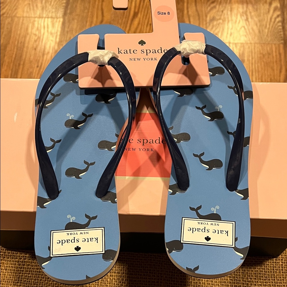Kate Spade Women’s  Blue Whale Print Flip Flops
